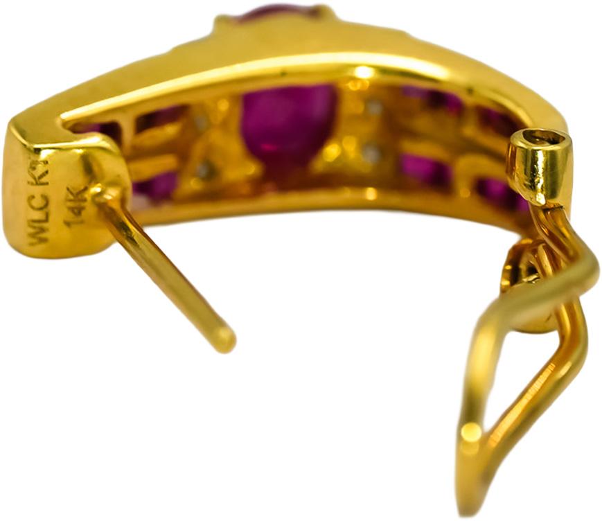 14k Yellow Gold Diamond and Ruby Curved Earrings 0.85CTW