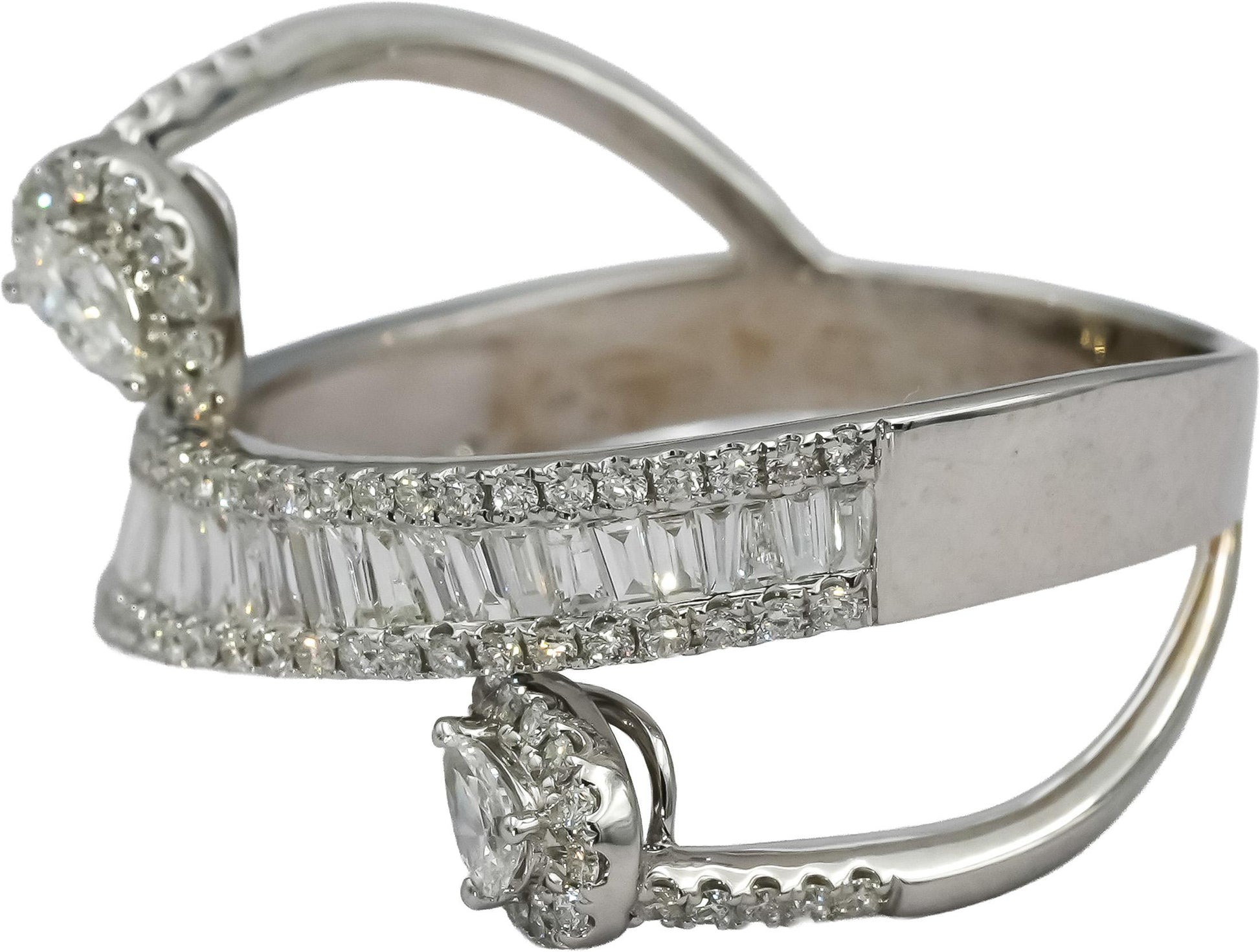 18k White Gold VS Round Pear Baguette Diamond Cocktail Ring 2.0CT Size 12