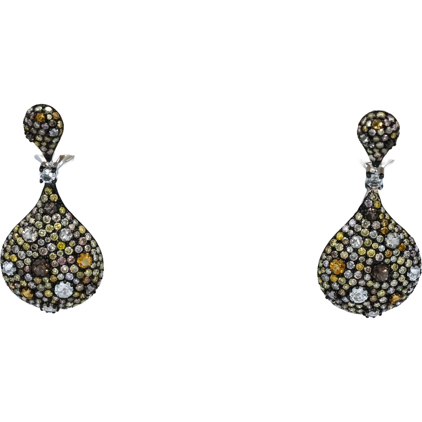 14k White Gold Round Multi-Color Diamond & Sapphire Drop Dangle Earrings 2.75CTW