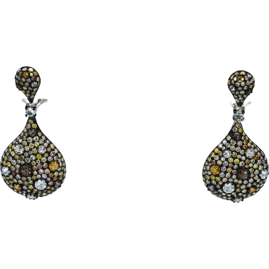 14k White Gold Round Multi-Color Diamond & Sapphire Drop Dangle Earrings 2.75CTW