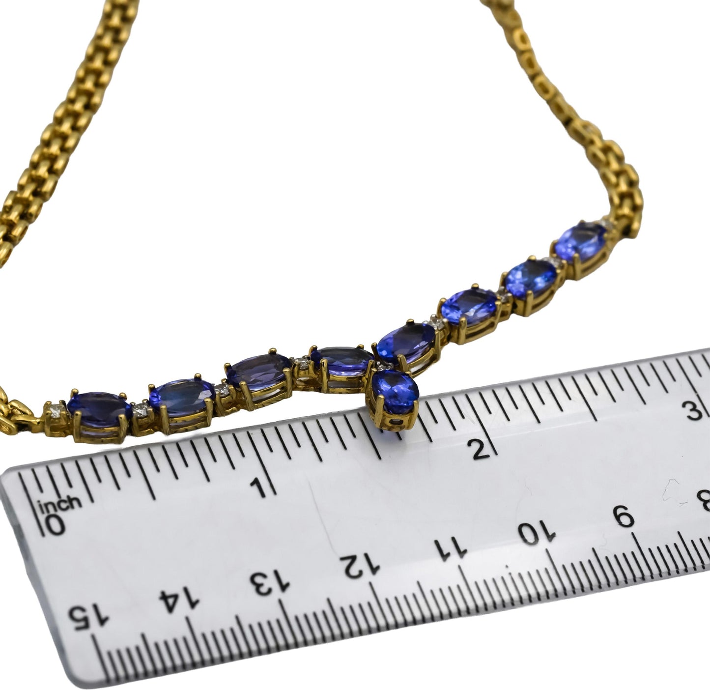14k Yellow Gold Tanzanite and Diamond Fancy Link Necklace 9.28CTW
