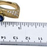 14k Yellow Gold Blue Sapphire & Diamond Pave Geometric Ring 1.0CTW Size 7.75