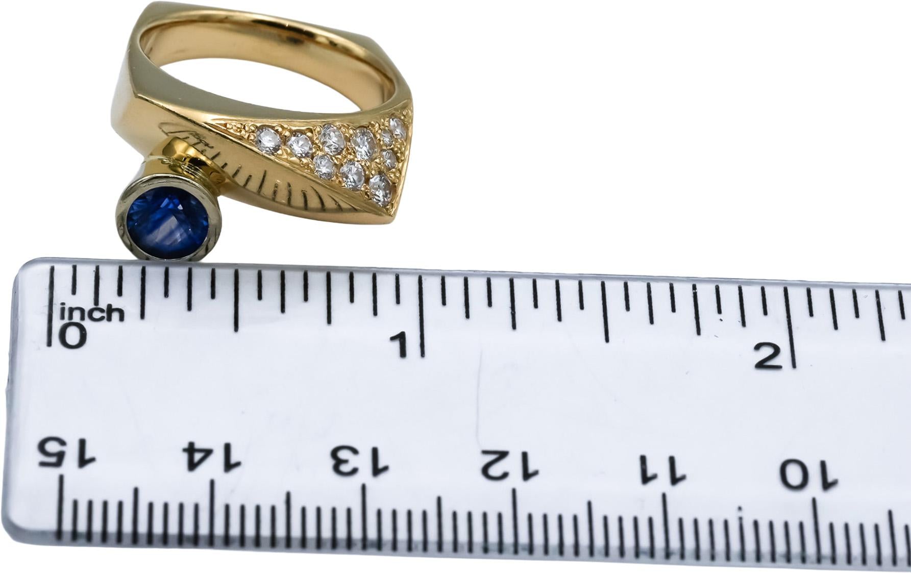 14k Yellow Gold Blue Sapphire & Diamond Pave Geometric Ring 1.0CTW Size 7.75