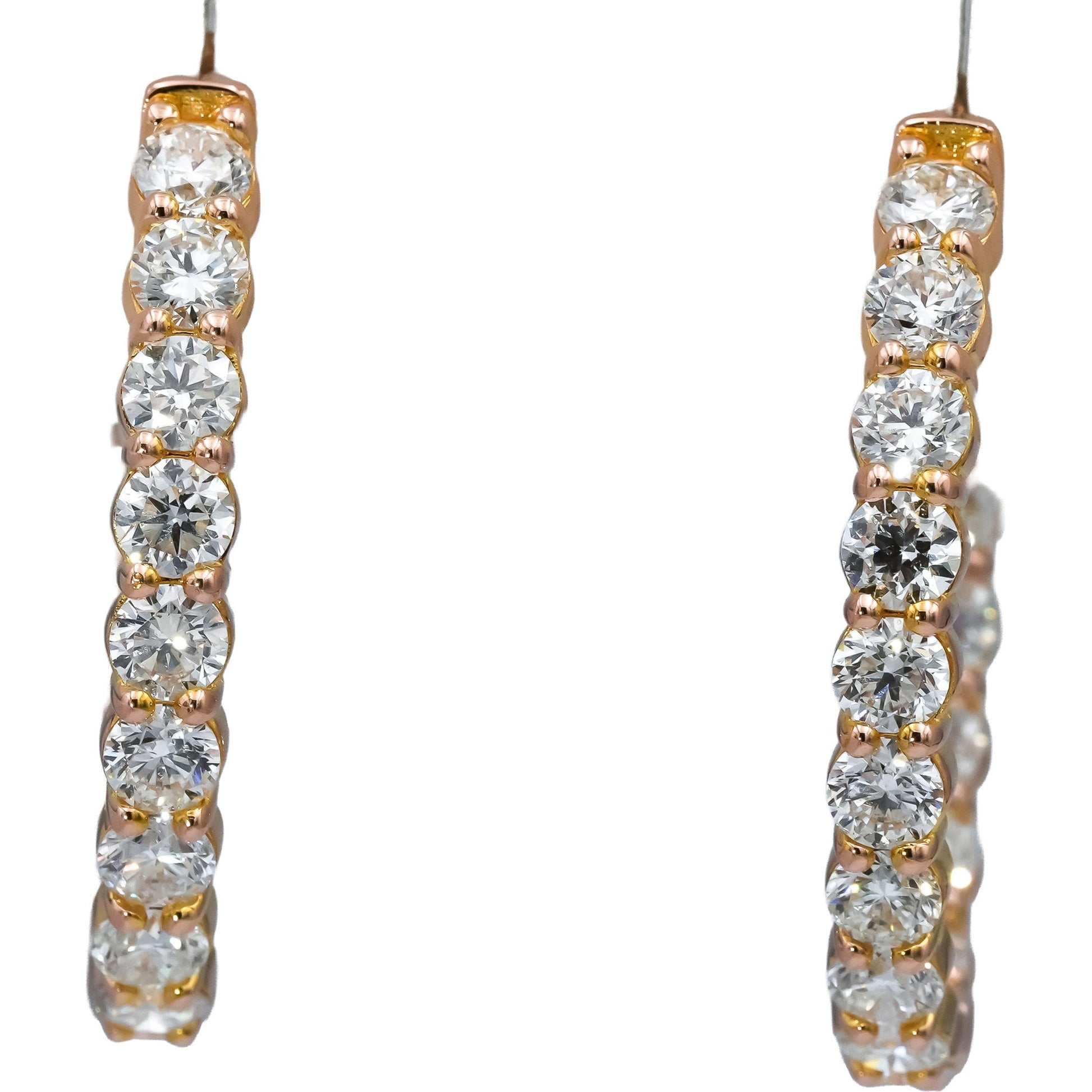 18k Rose Gold VS Round Diamond Inside Out Oval Hoop Earrings 8.13CT