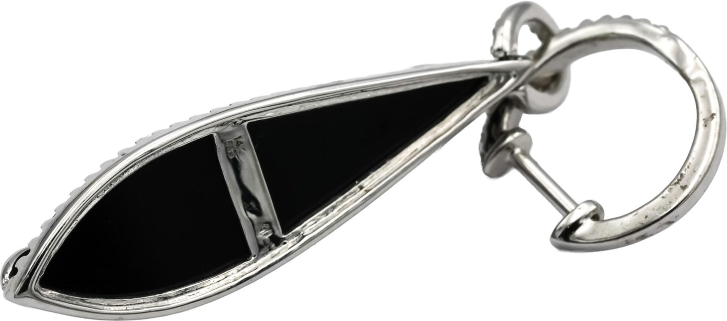 14k White Gold Diamond and Black Onyx Drop Dangle Earrings 0.20CT