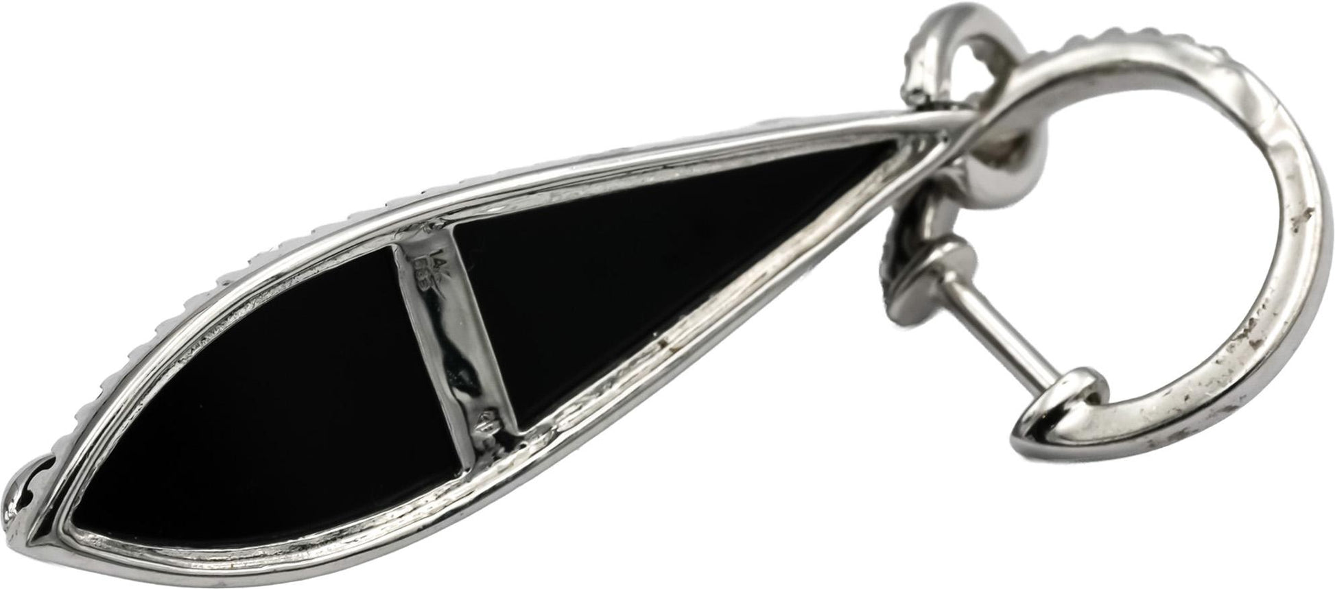 14k White Gold Diamond and Black Onyx Drop Dangle Earrings 0.20CT