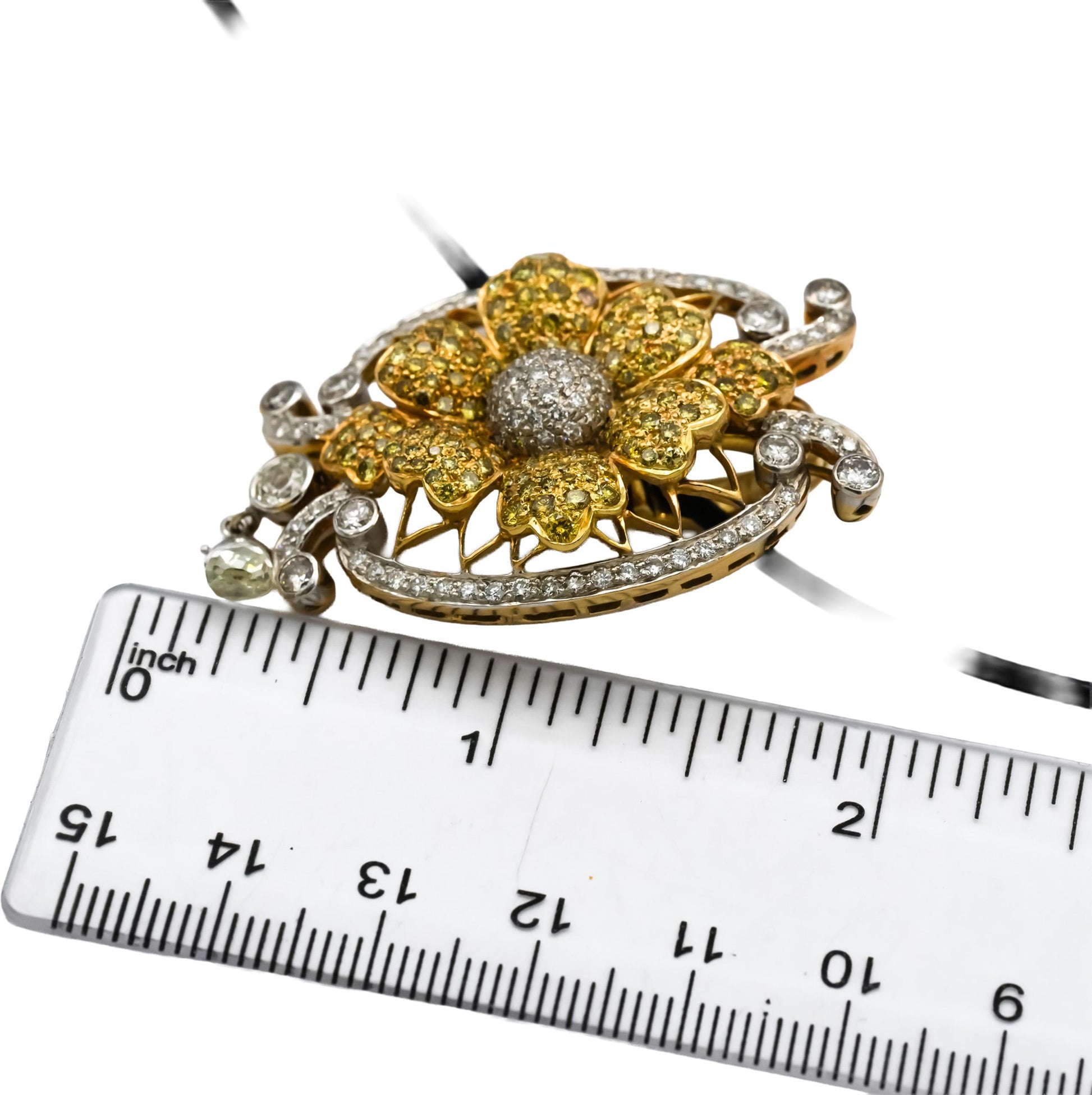 Vintage Antique 18k White & Yellow Gold Diamond Flower Pendant Necklace 4.0CT