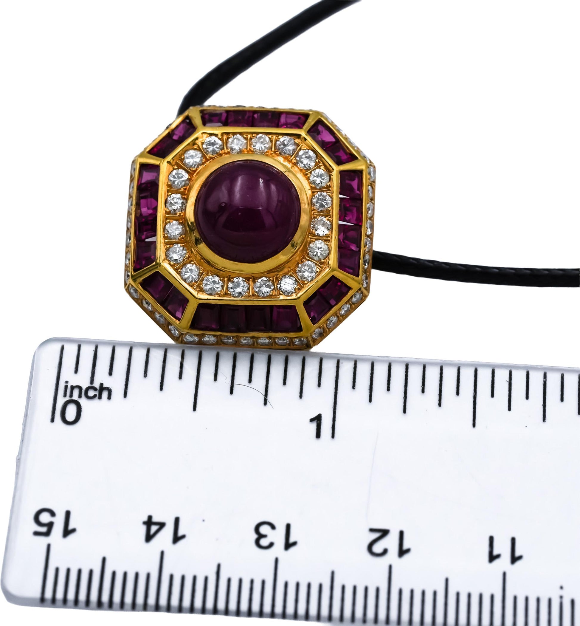 18k Yellow Gold VS Diamond and Ruby Octagon Shaped Slide Pendant Necklace 4.0CT