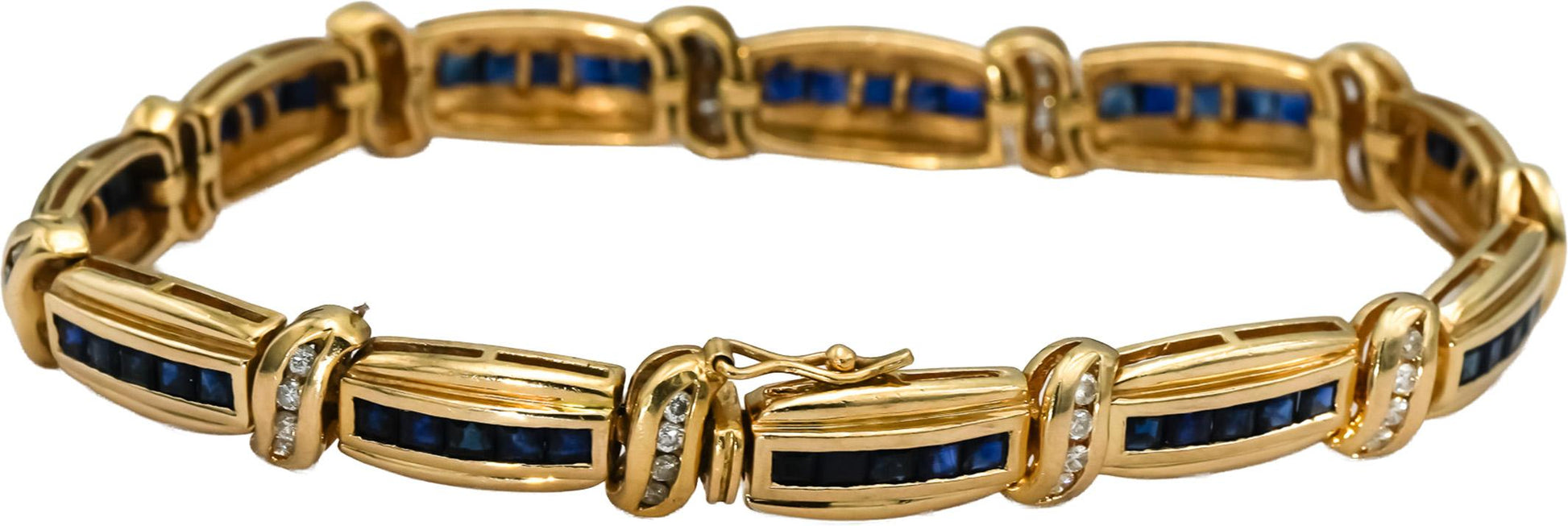 14k Yellow Gold Diamond and Blue Sapphire Fancy Link Bracelet 2.0CT