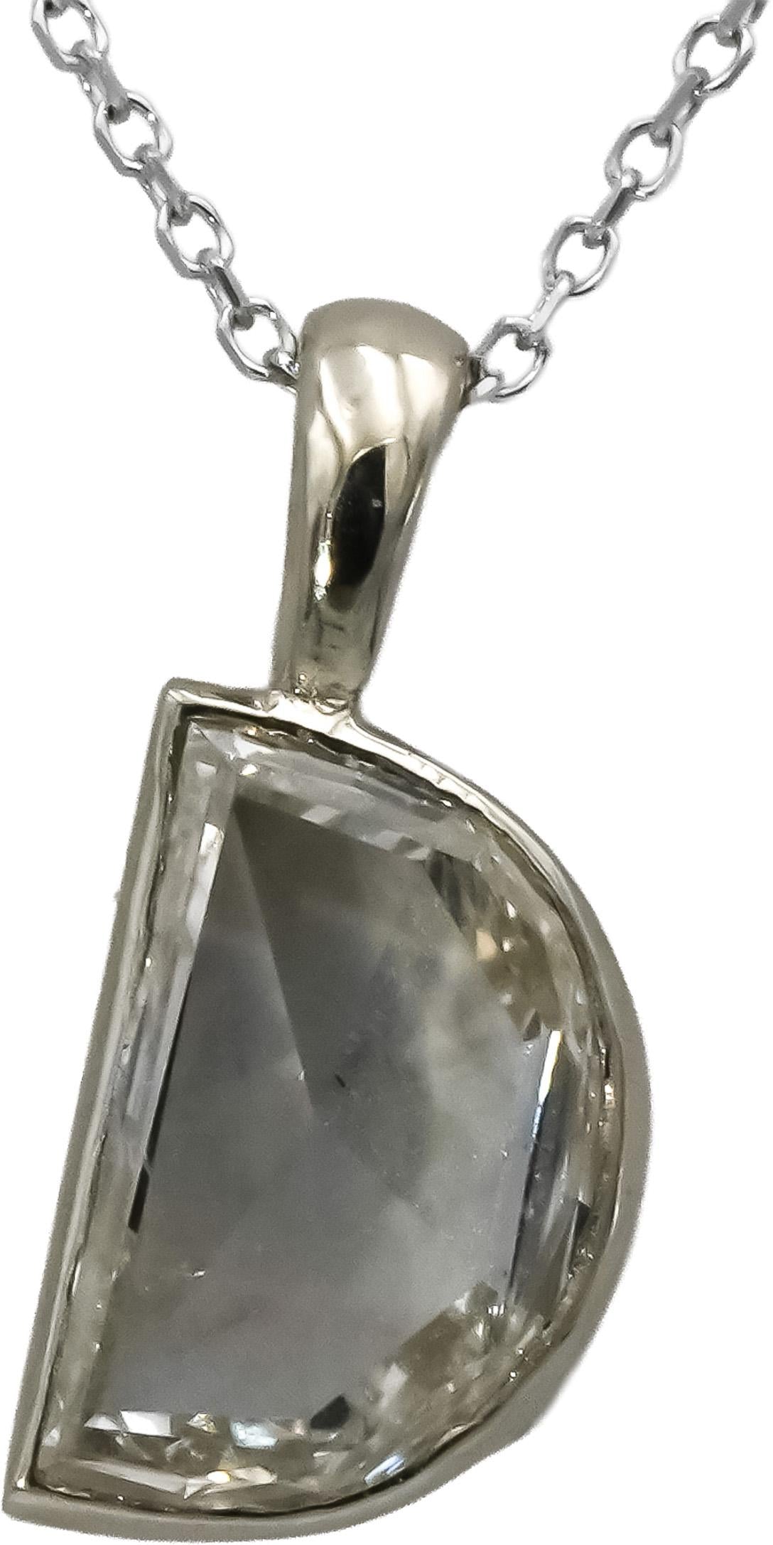 14k White Gold Half Moon Rose Cut Diamond Solitaire Pendant Necklace 1.03CT