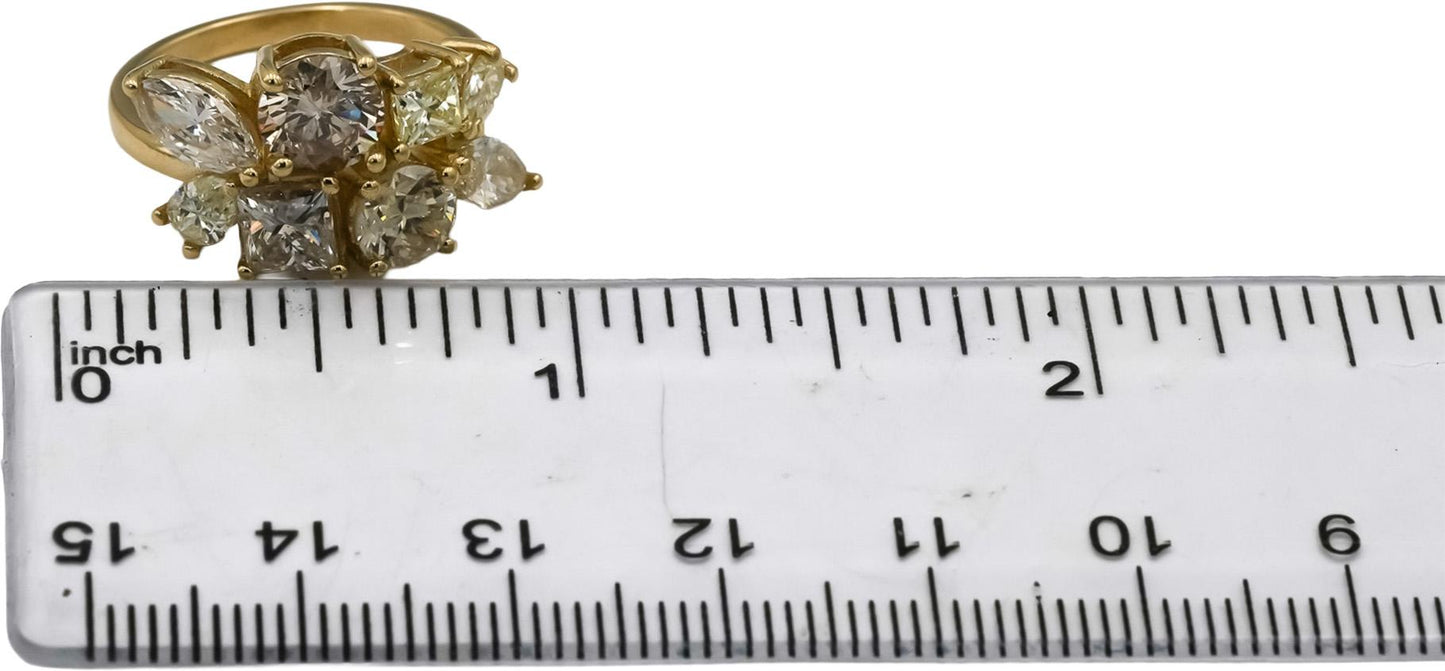 14k Yellow Gold Marquise Princess Round Diamond Cluster Ring 3.71CT Size 6.5