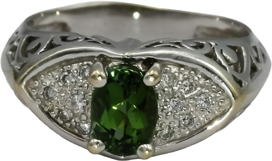 Vintage Antique 14k White Gold VS Diamond and Tourmaline Ring 0.87CT Size 7