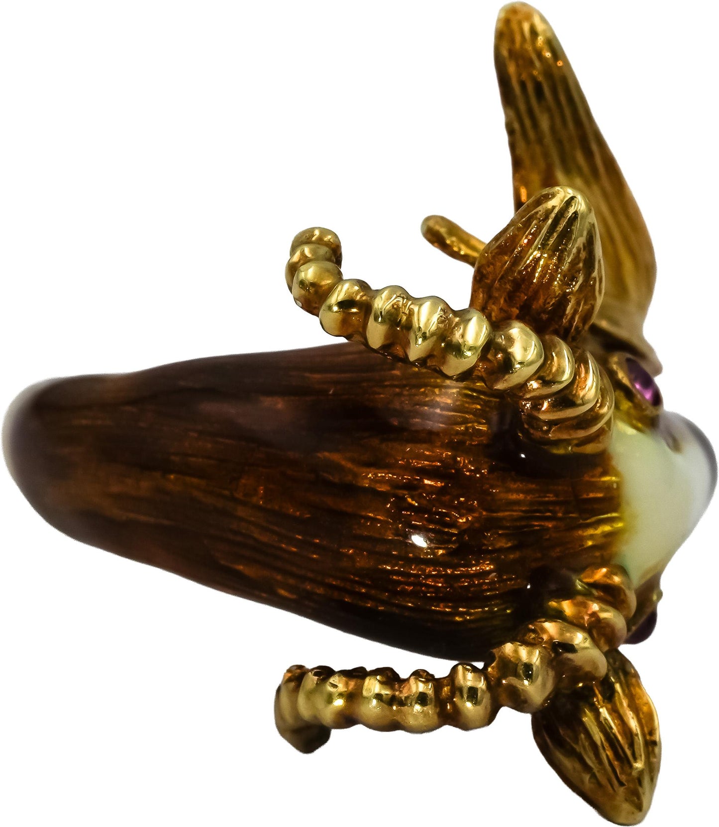 14k Yellow Gold Ruby and Enamel Rams Head Ring Size 5.25