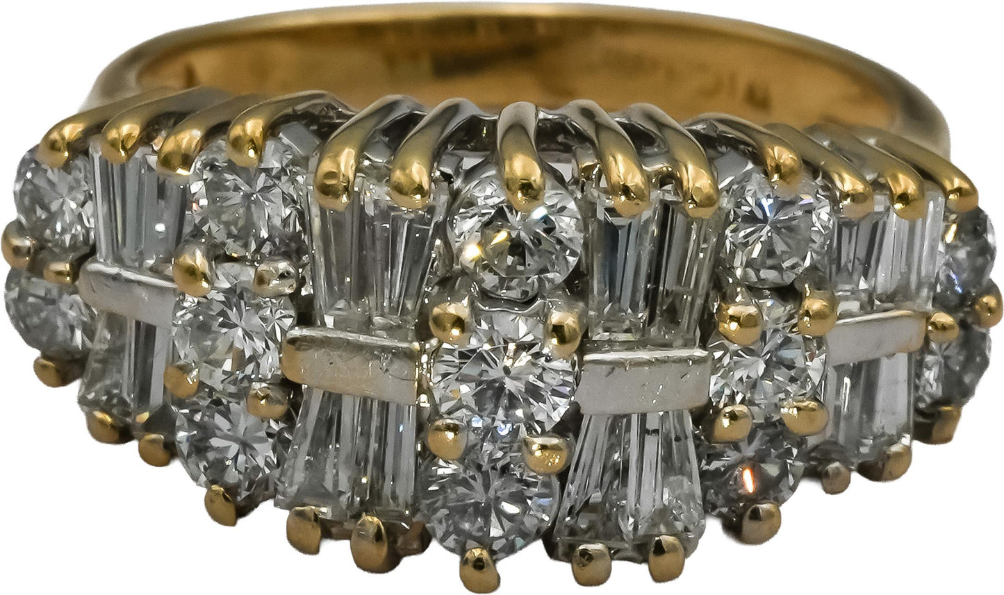 14k Yellow Gold Round and Baguette Diamond Cluster Ring 2.0CT Size 7.25