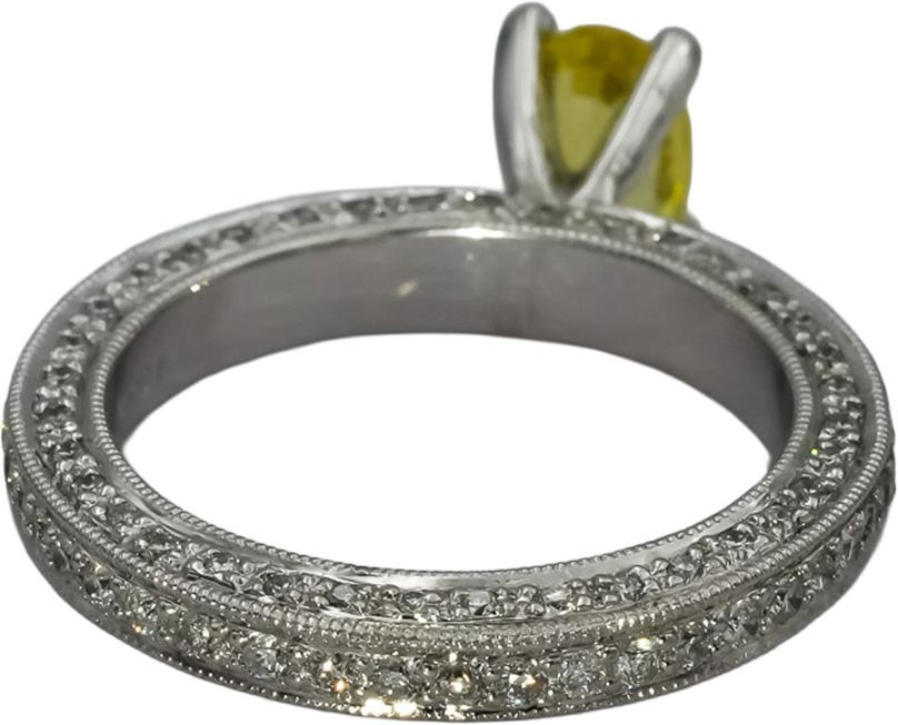 14k White Gold Diamond and Yellow Sapphire Cocktail Ring 1.53CT Size 6.5