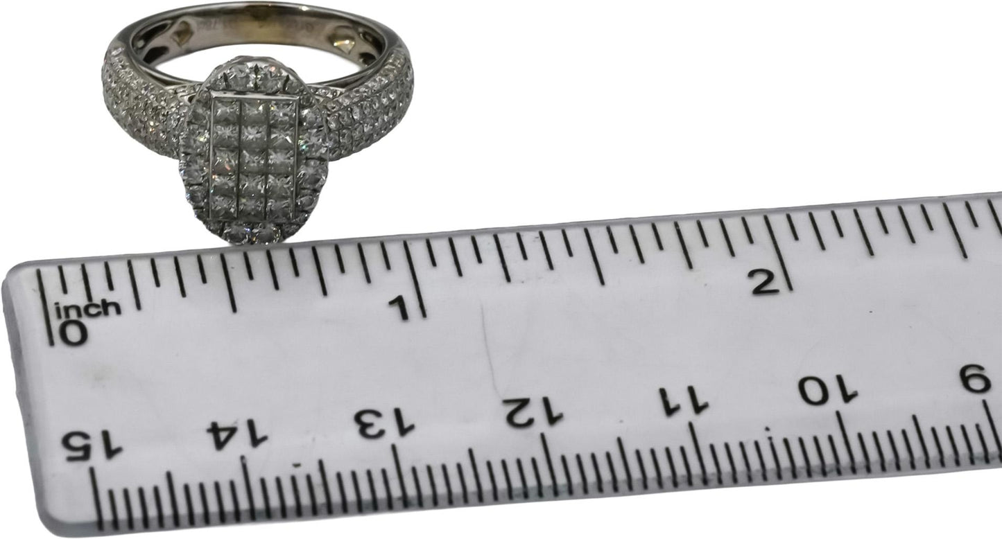 14k White Gold VS Princess and Round Diamond Cluster Ring 1.78CT Size 7