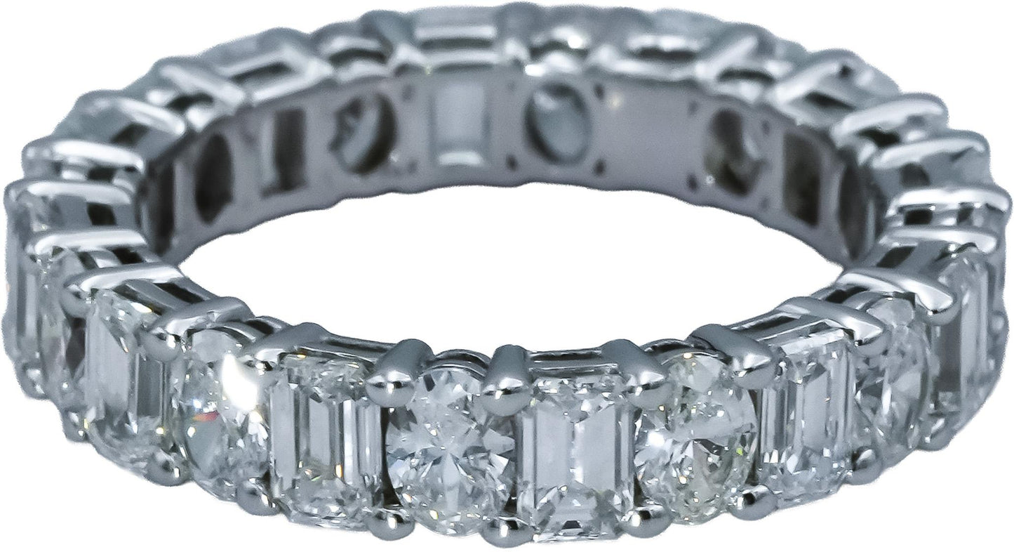 14k White Gold Oval & Emerald Cut Lab-Grown Diamond Eternity Ring 3.50CT Sz 6.75
