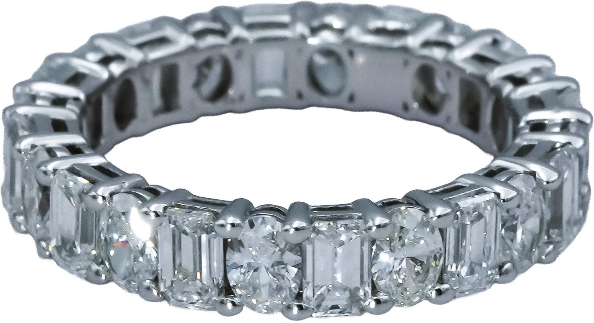 14k White Gold Oval & Emerald Cut Lab-Grown Diamond Eternity Ring 3.50CT Sz 6.75