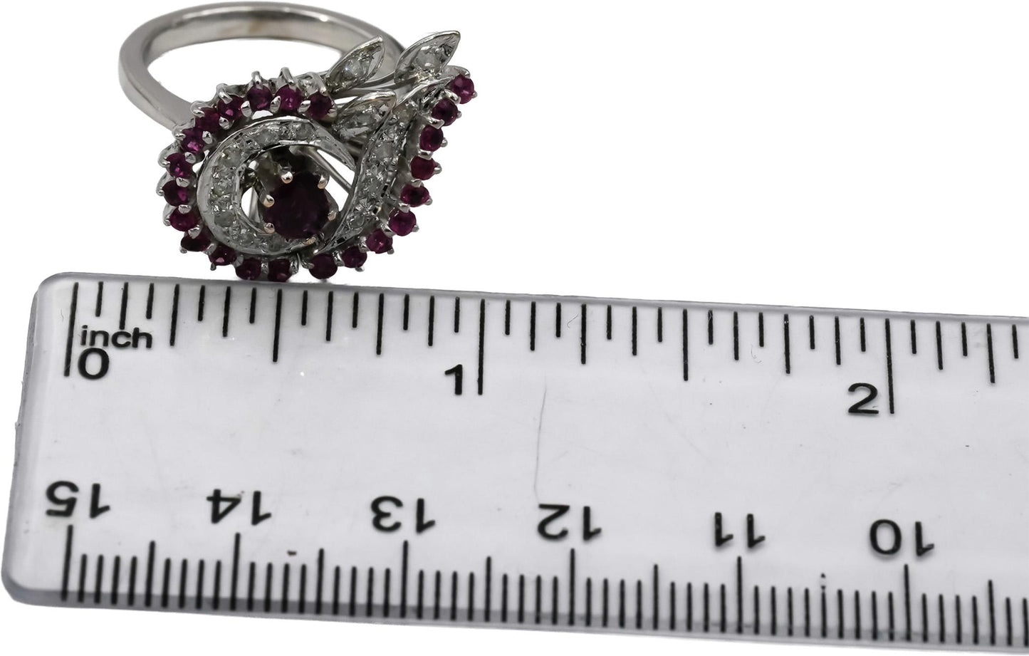 14k White Gold Diamond and Ruby Cocktail Ring 0.90CT Size 5.75