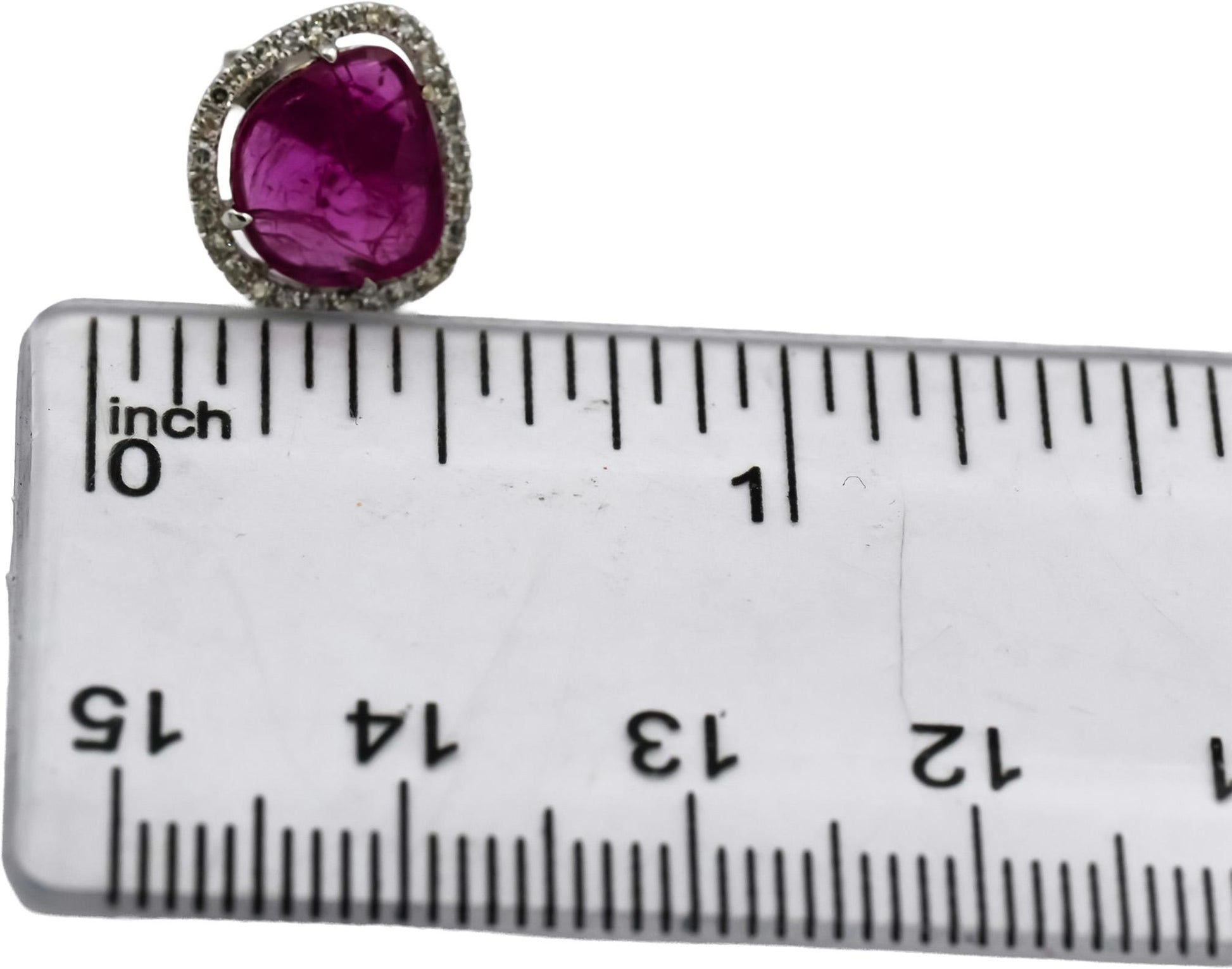 14k White Gold Round Diamond and Fancy Cut Ruby Stud Earrings 2.25CT