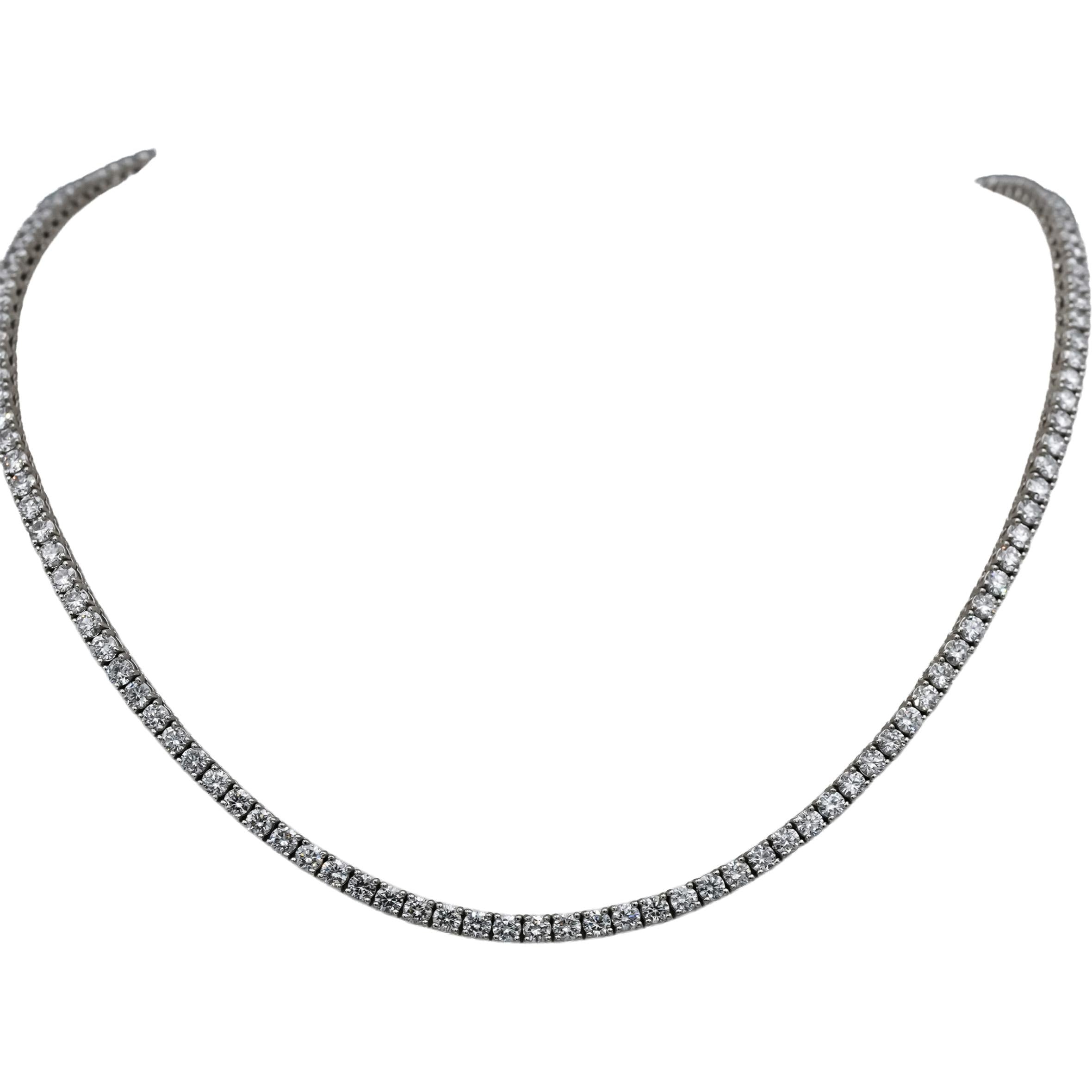 14k White Gold VS Round Lab-Grown Diamond Tennis Necklace 18.32CT