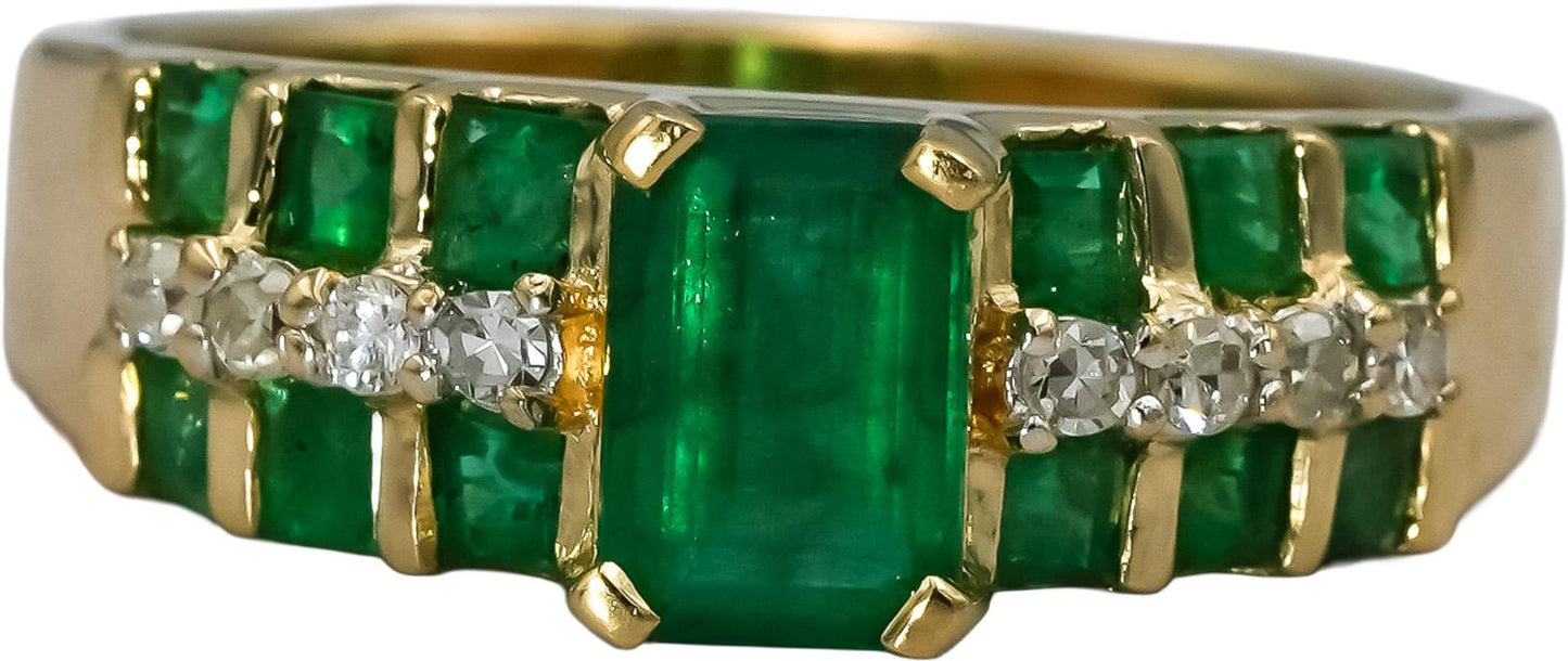 14k Yellow Gold Diamond and Emerald Cocktail Ring 1.72CT Size 8