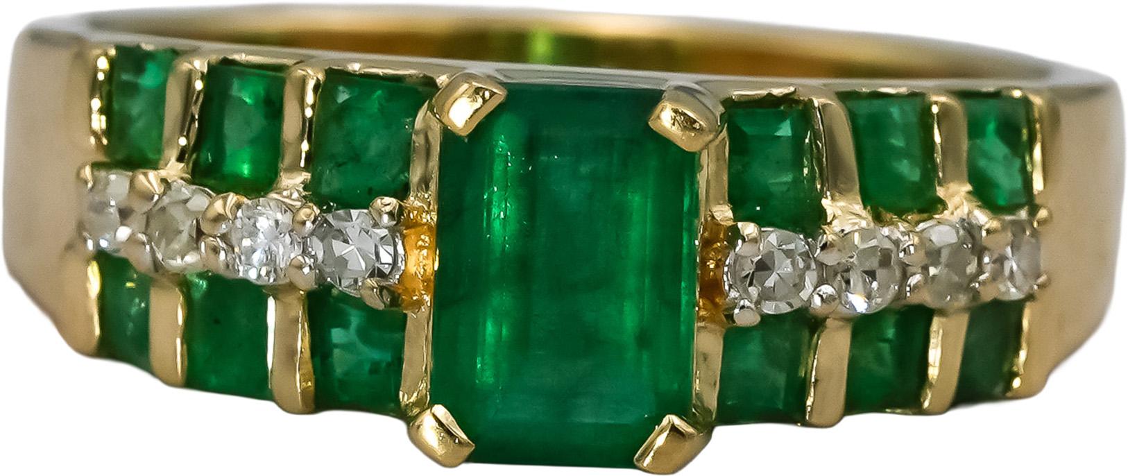 14k Yellow Gold Diamond and Emerald Cocktail Ring 1.72CT Size 8