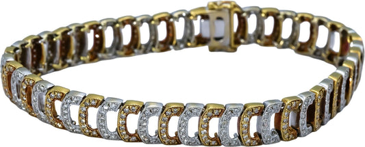 18k Yellow and White Gold Round Diamond Fancy Link Bracelet 2.0CT
