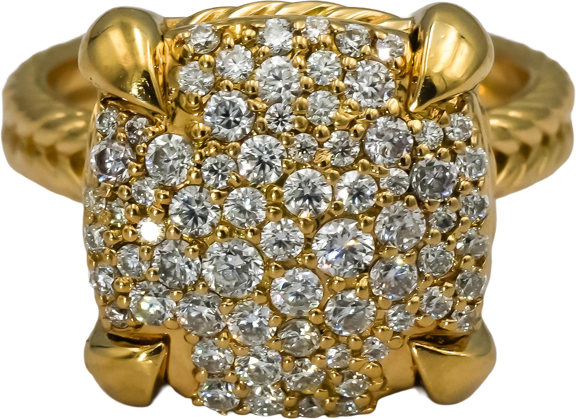 DAVID YURMAN 18k Yellow Gold Round Diamond Chatelaine Ring 1.20CT Size 6.75