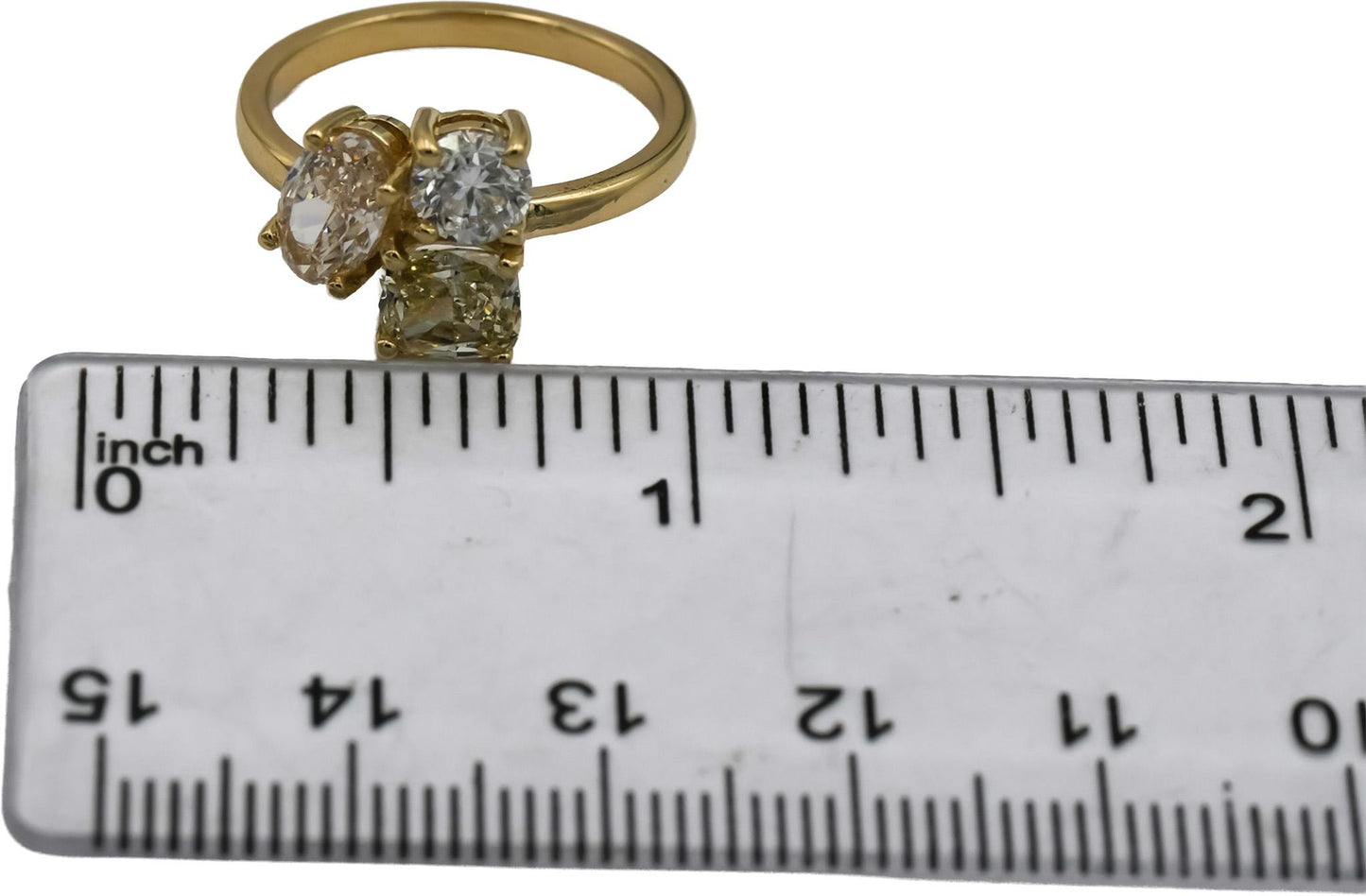 14k Yellow Gold VS White & Light Yellow Oval and Diamond Three Stone Ring 2.62CT