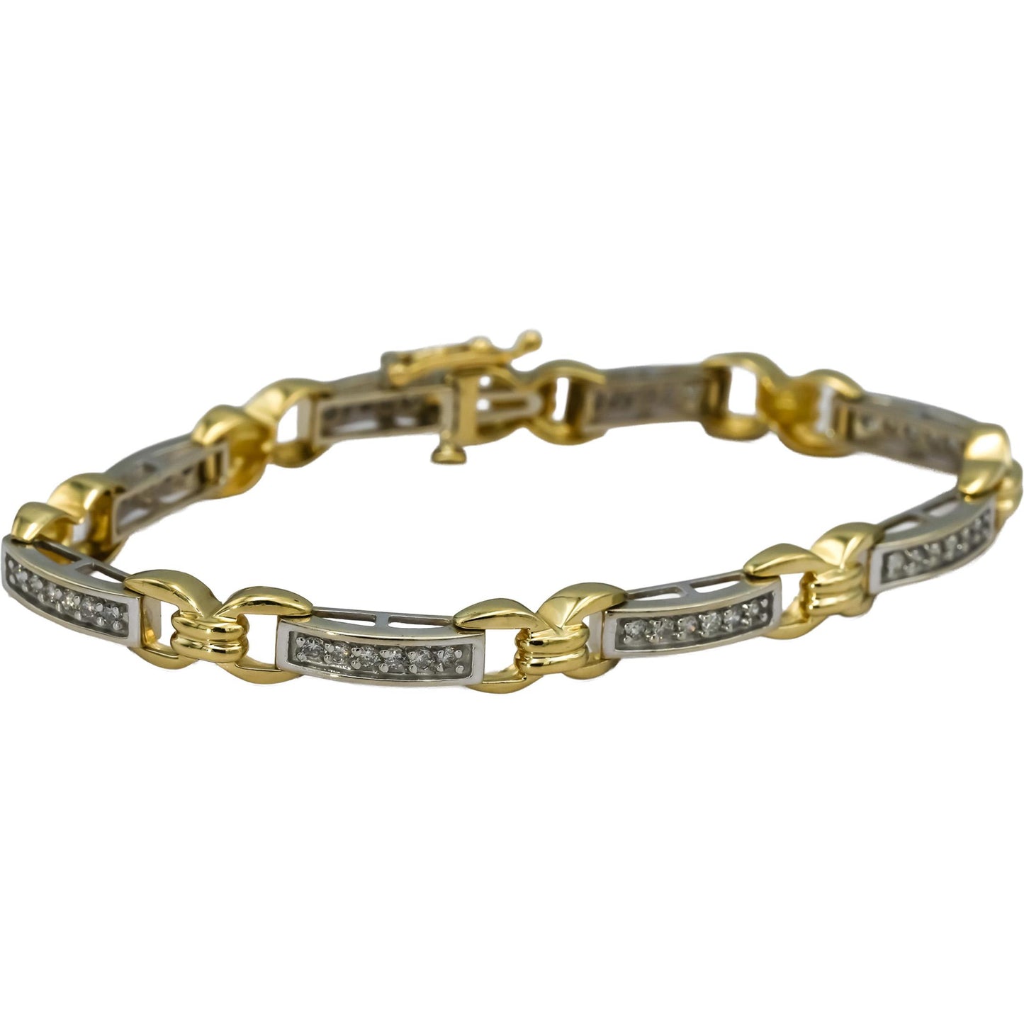 14k Yellow and White Gold Round Diamond Fancy Link Bracelet 0.75CT