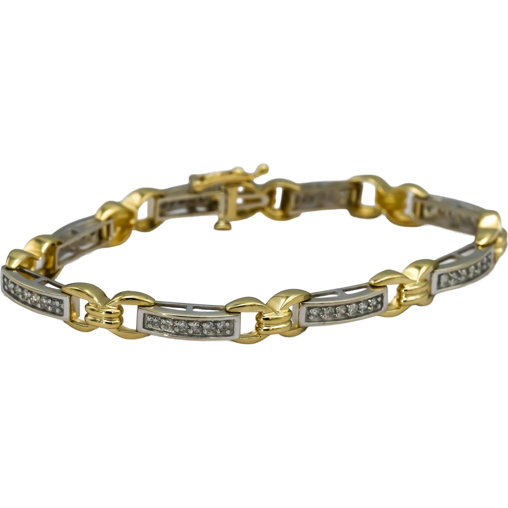 14k Yellow and White Gold Round Diamond Fancy Link Bracelet 0.75CT