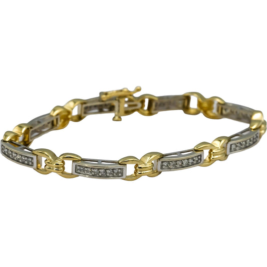 14k Yellow and White Gold Round Diamond Fancy Link Bracelet 0.75CT
