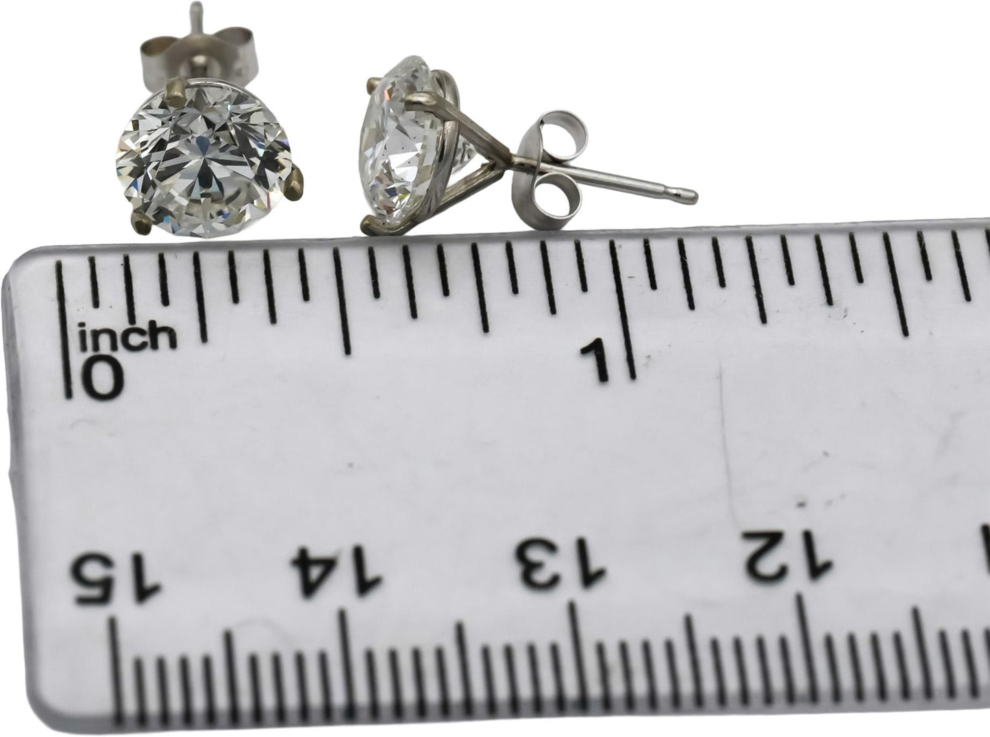 14k White Gold VS Round Lab-Grown Diamond Martini Setting Stud Earrings 4.10CT