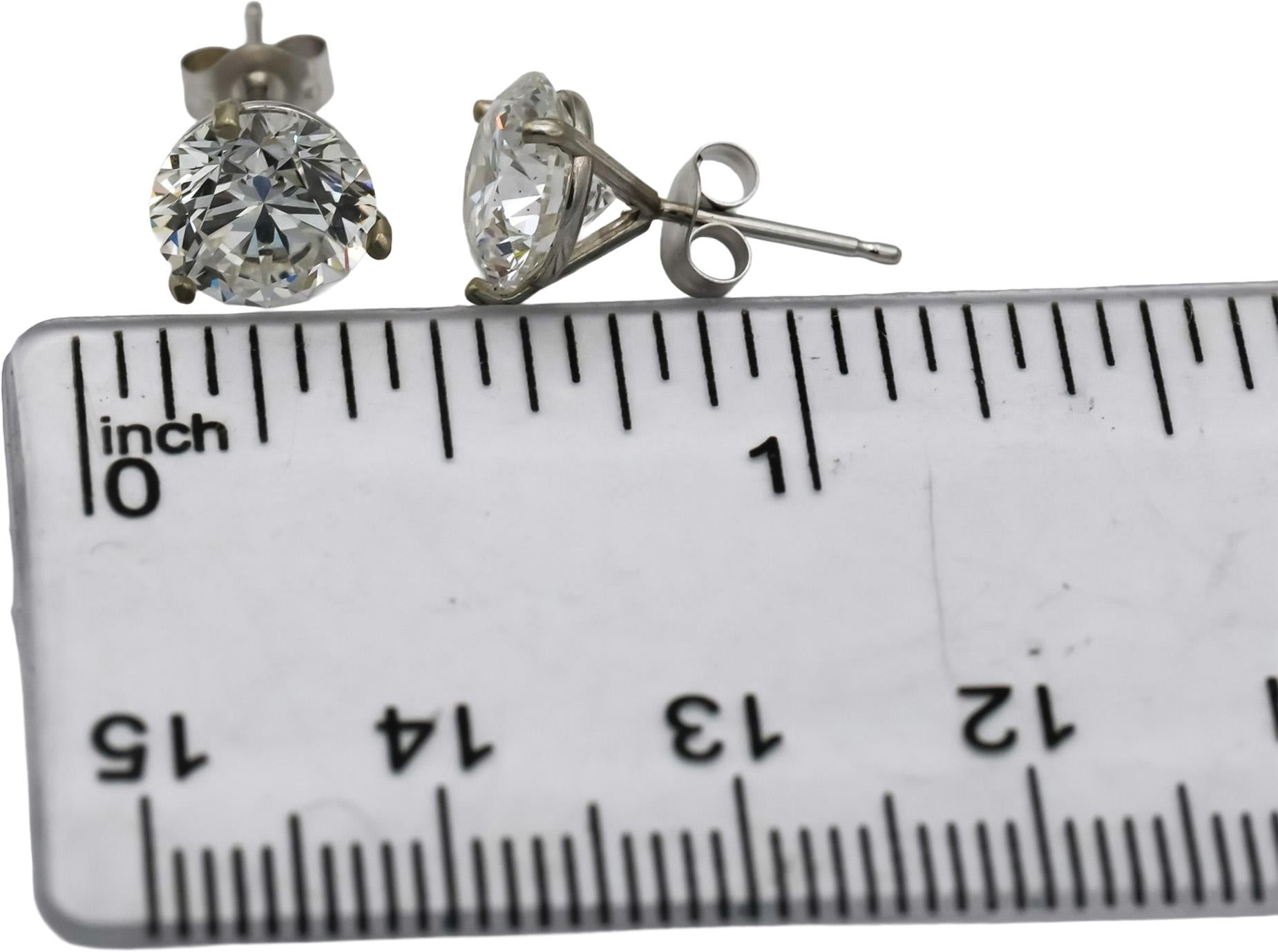 14k White Gold VS Round Lab-Grown Diamond Martini Setting Stud Earrings 4.10CT