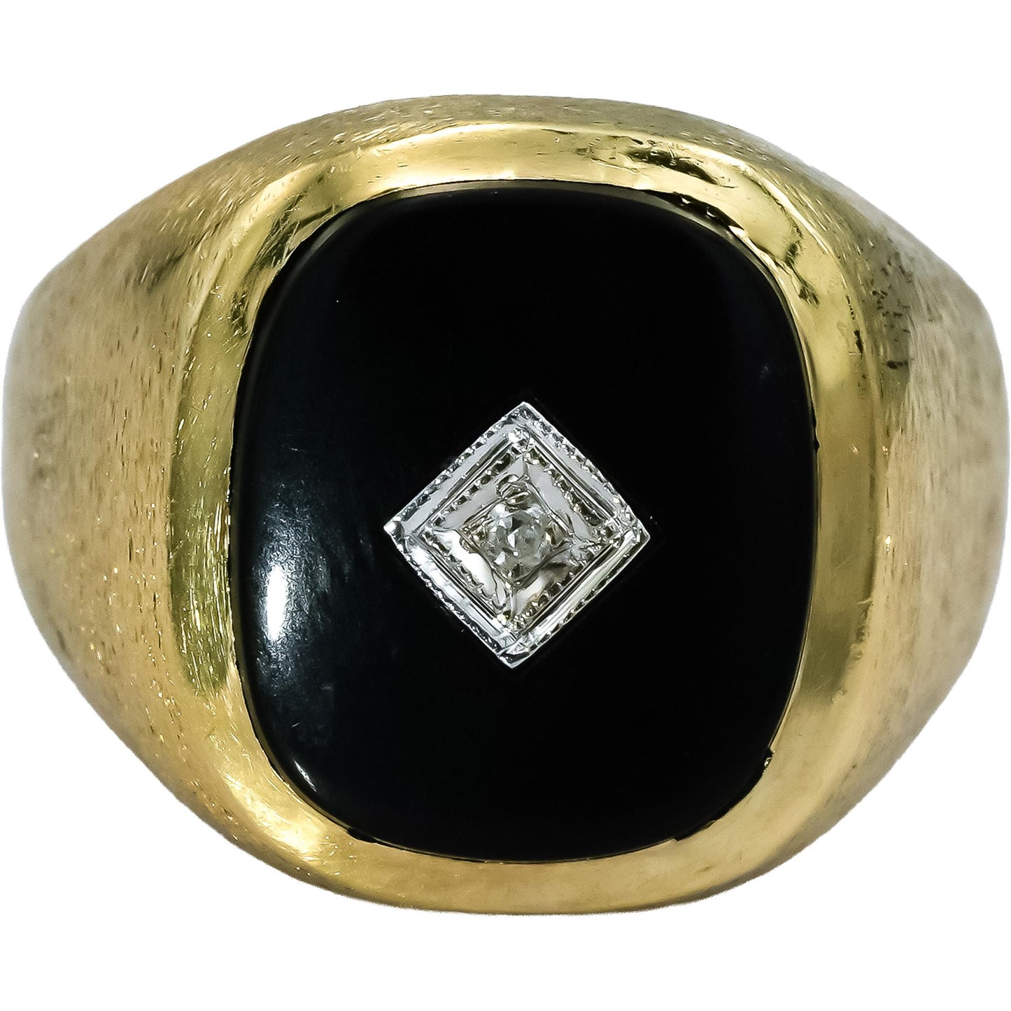 14k Yellow Gold Black Onyx and Diamond Ring 0.02CT Size 7