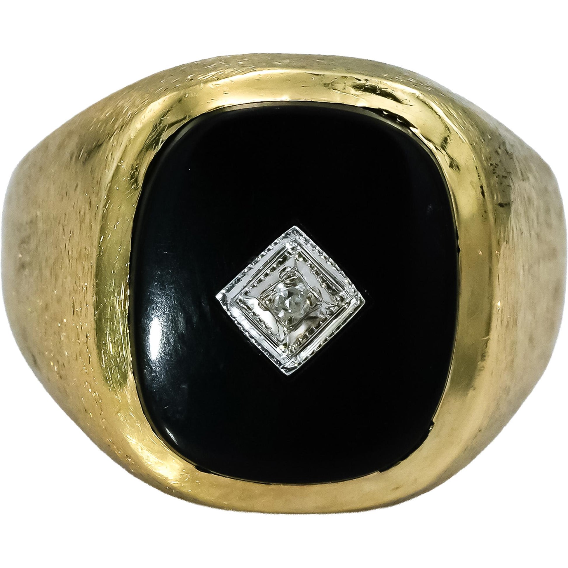 14k Yellow Gold Black Onyx and Diamond Ring 0.02CT Size 7