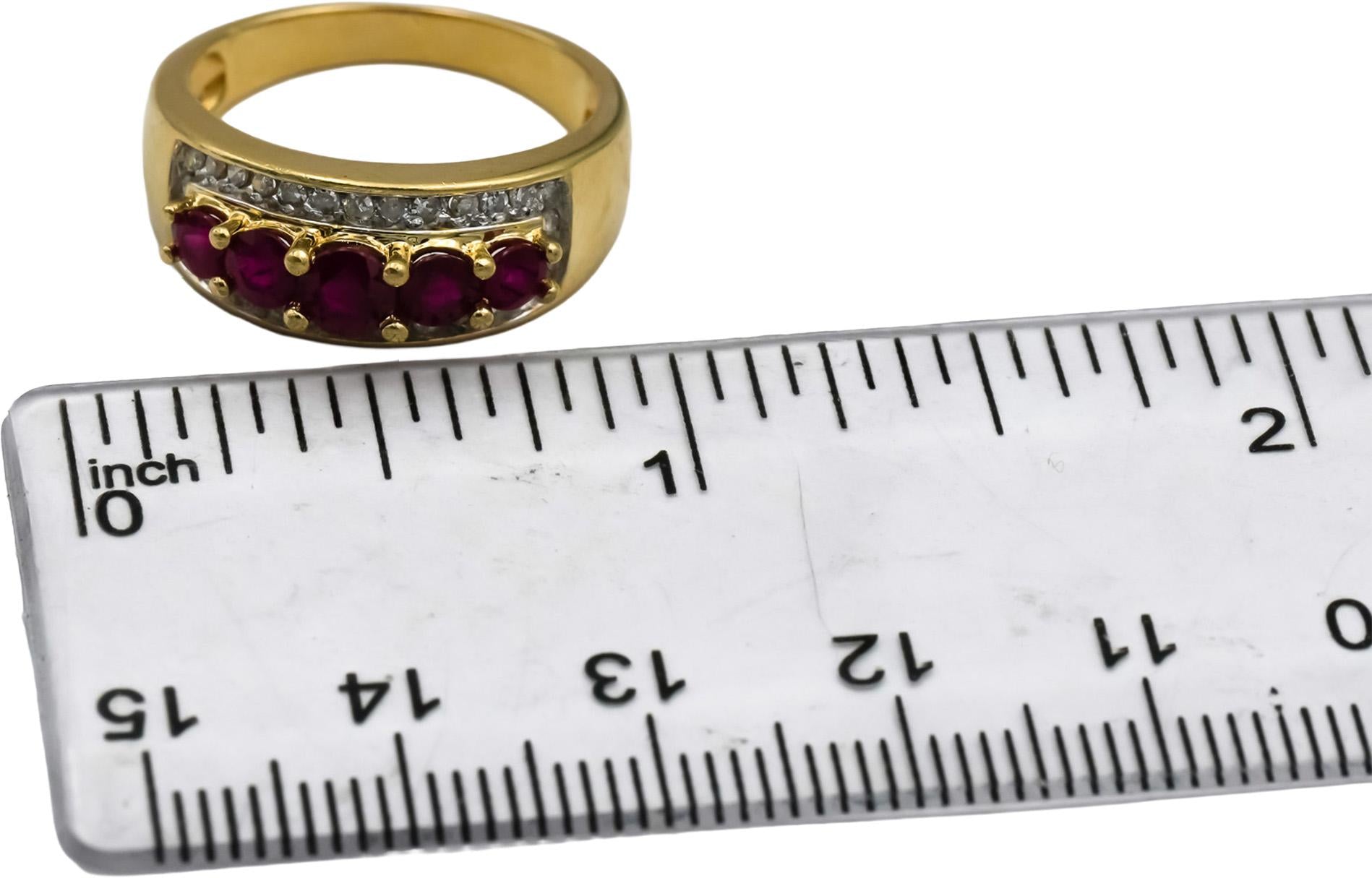 14k Yellow Gold Diamond and Ruby Band Ring 1.33CT Size 7
