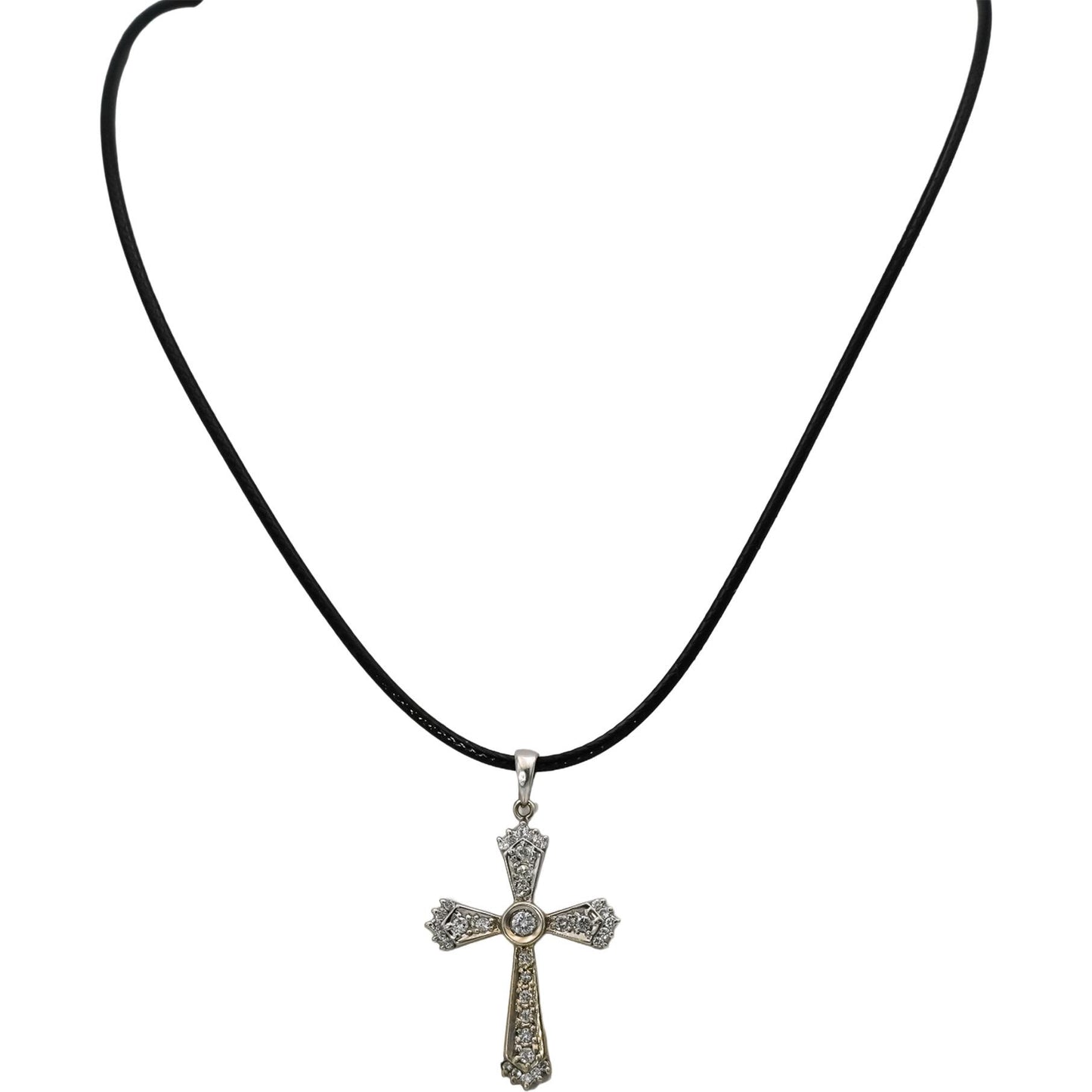 14k White Gold Round Diamond Cross Crucifix Pendant Necklace 0.50CT