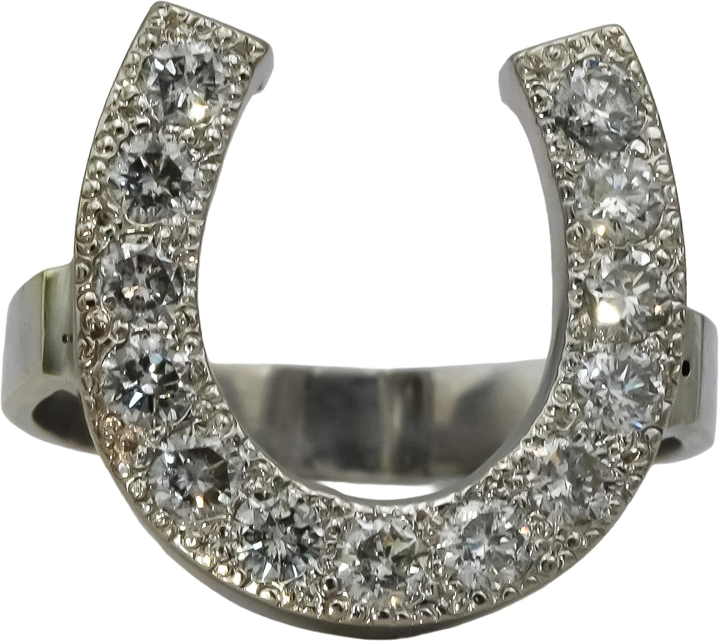 14k White Gold Round Diamond Horse Shoe Ring 0.75CT Size 4.75