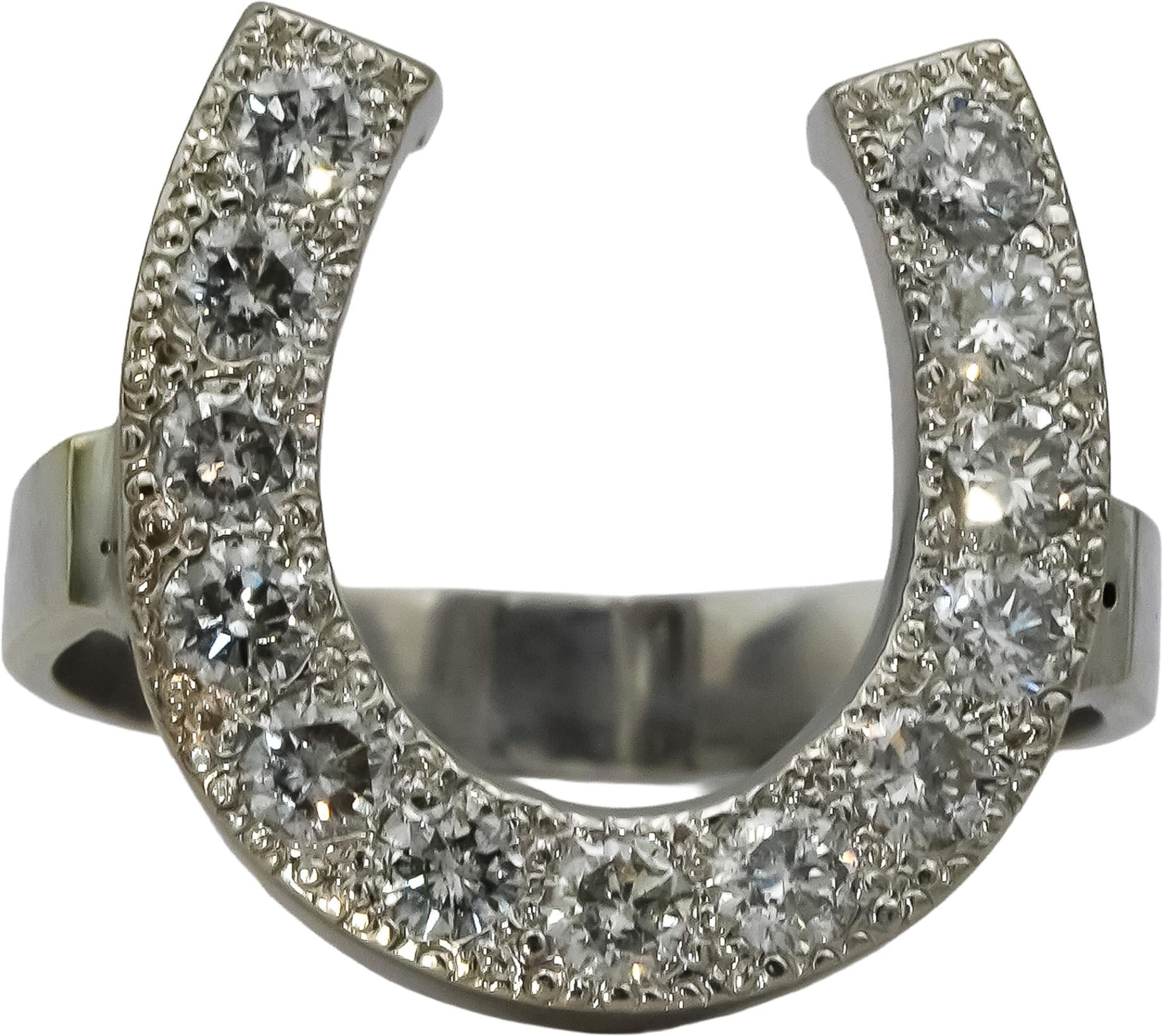 14k White Gold Round Diamond Horse Shoe Ring 0.75CT Size 4.75
