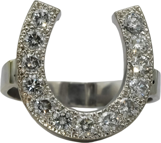 14k White Gold Round Diamond Horse Shoe Ring 0.75CT Size 4.75