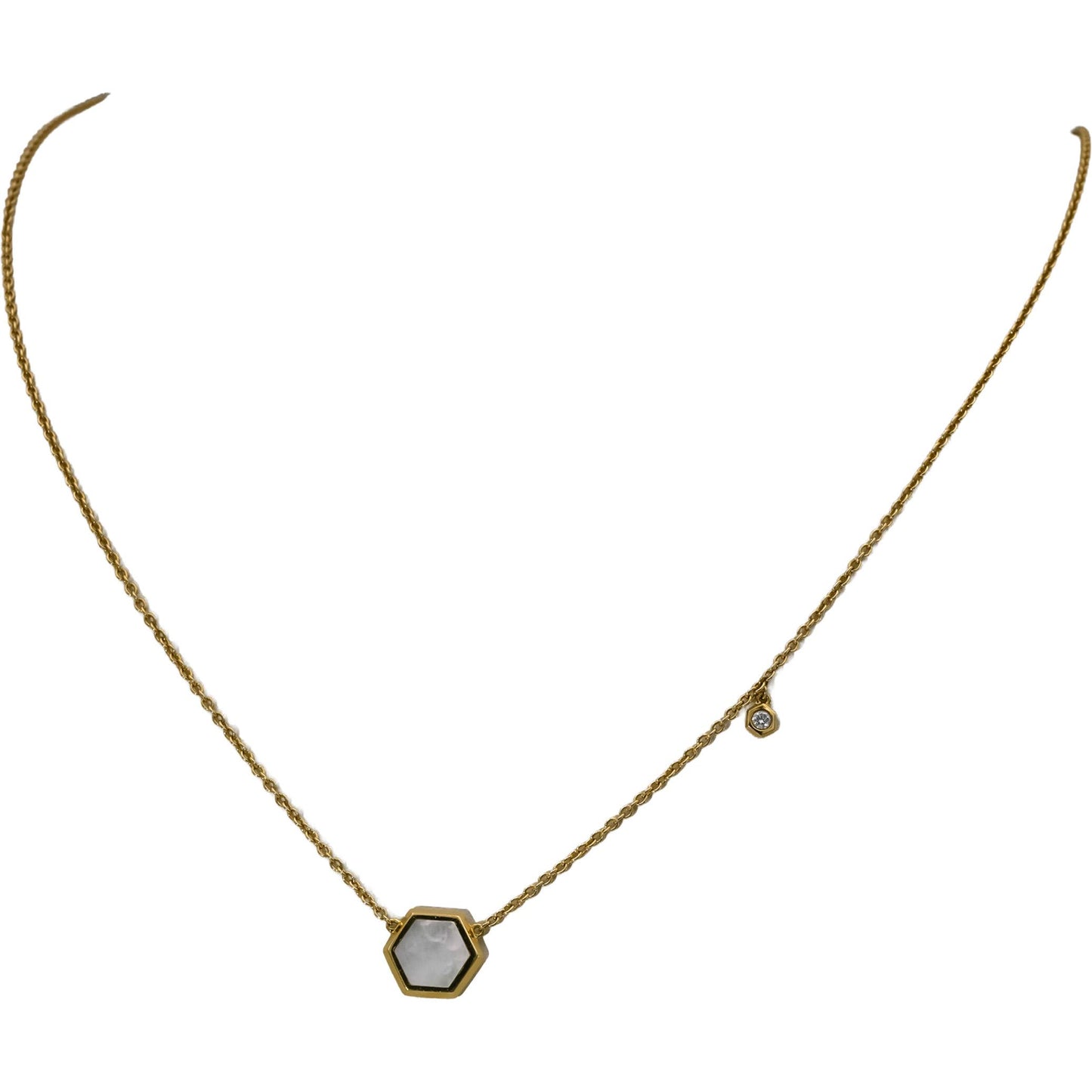 BIRKS 18k Yellow Gold Mother of Pearl Chain Necklace w/ Diamond Accent