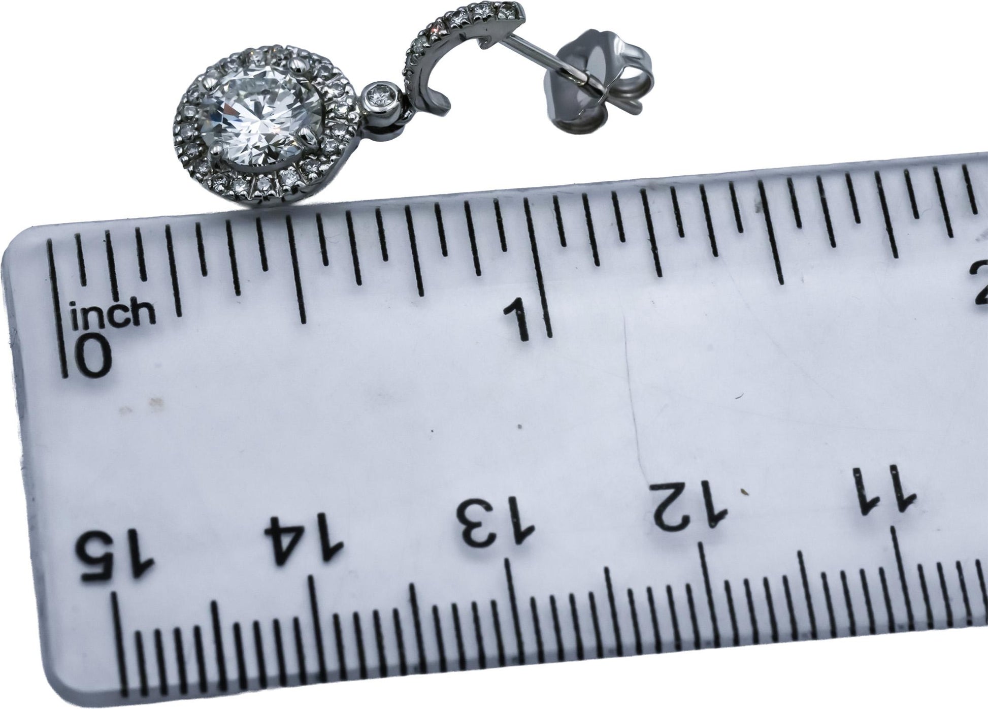 14k White Gold Round Diamond Dangle Earrings 2.50CT w/ 2.15CT Centers