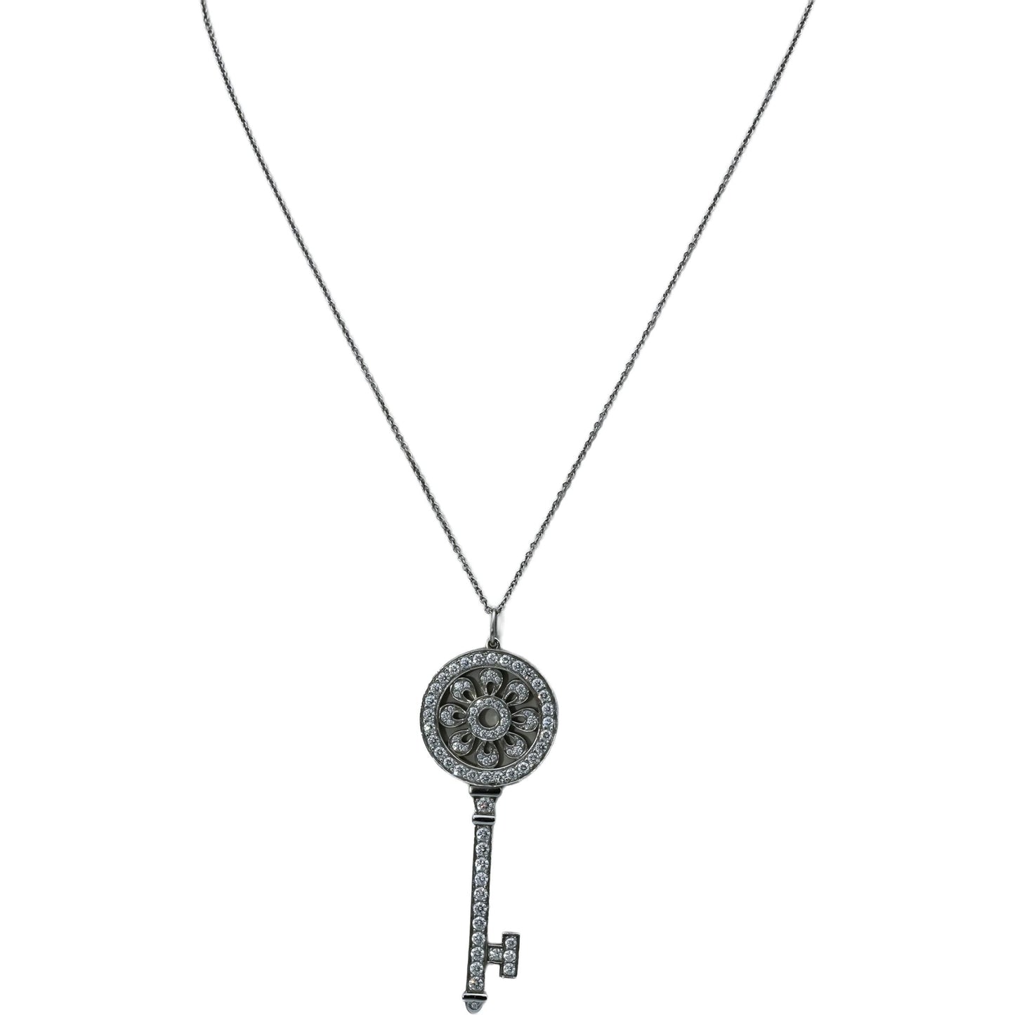 TIFFANY & CO. Platinum and 18k Gold Diamond Petals Key Pendant Necklace 1.18CT