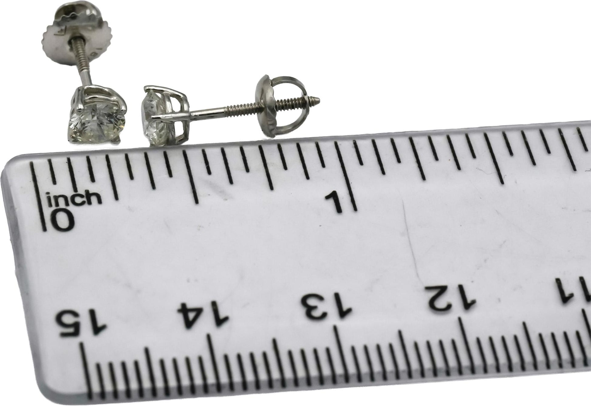 18k White Gold Round Diamond Stud Screw Back Earrings 0.75CT