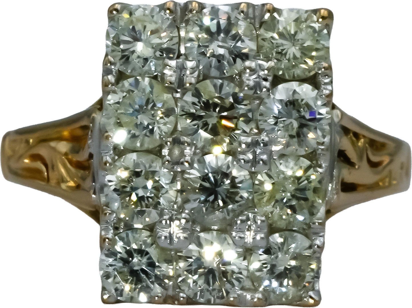 18k Yellow Gold Round Diamond Cluster Cocktail Ring 2.0CT Size 6.5
