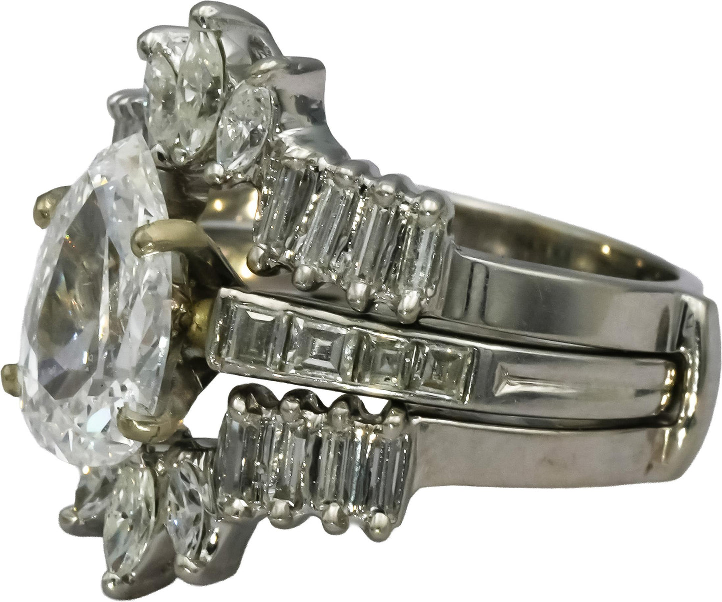 14k White Gold Mixed Cut Diamond Bridal Set Ring 3.60CT w/ 2.10CT Center Size 7