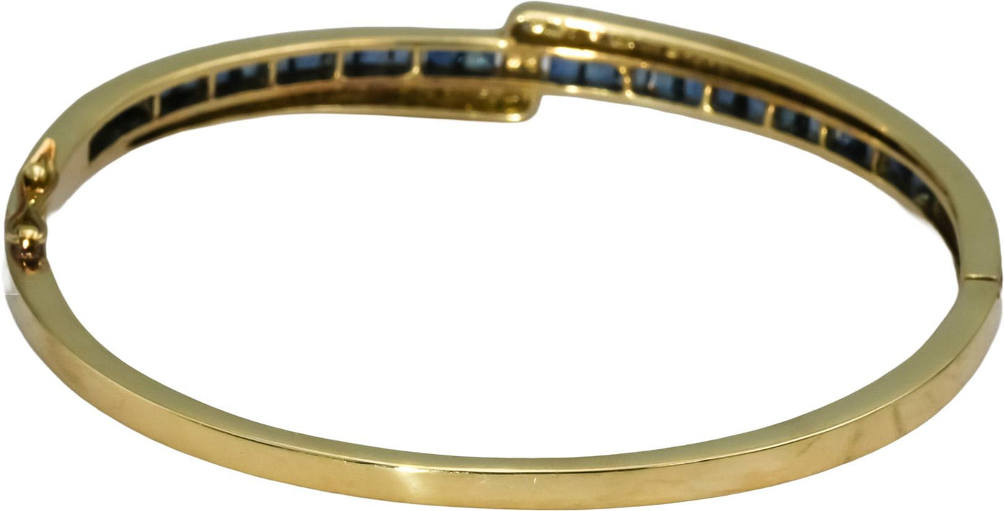 14k Yellow Gold Diamond and Blue Sapphire Bangle Bracelet 2.50CT