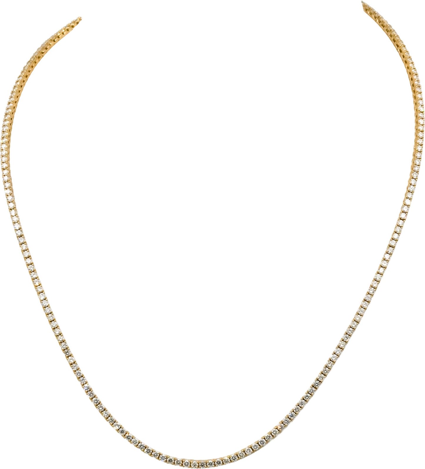 14k Yellow Gold VS Round Cut Diamond Tennis Necklace 5.43CT